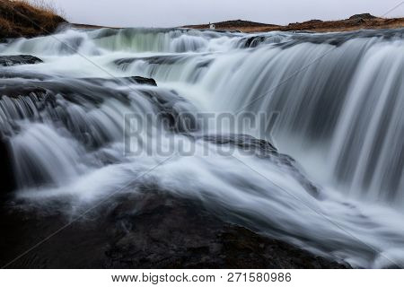 Reykjafoss, Beautiful Waterfall In The North Part Of Iceland