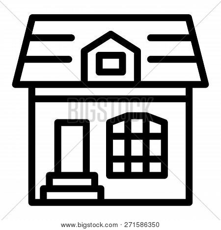 Attic Cottage Line Icon. House Vector Illustration Isolated On White. Building Outline Style Design,
