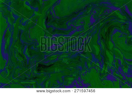 Suminagashi Marble Texture Hand Painted With Green Ink. Digital Paper 774 Performed In Traditional J