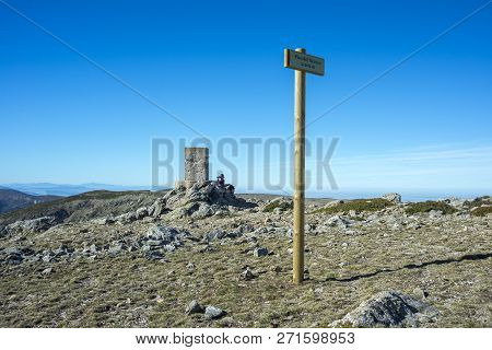 Triangulation Pillar In The Pico Del Nevero (snowfield Peak; 2.209 Metres) In Guadarrama Mountains N