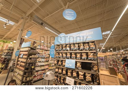 Amazon Prime Logo Inside Whole Foods Store Near Dallas, Texas, Usa