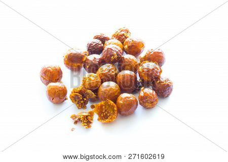 Freeze Dried Physalis On A White Background With Shadow. Lyophilization. Food For Astronauts