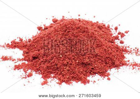 Freeze Dried Strawberries On A White Background, Powder Lyophilization. Food For Astronauts. Isolate