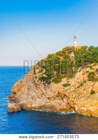 Lighthouse At The Cape In Cala Ratjada On Majorca, Spain Balearic Islands