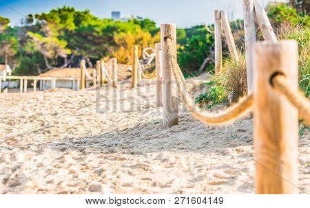 Sand Dunes At The Beach Of Cala Aguall In Cala Ratjada On Majorca, Spain Mediterranean Sea