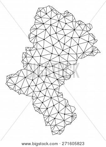 Polygonal Mesh Map Of Silesia Voivodeship In Black Color. Abstract Mesh Lines, Triangles And Points 