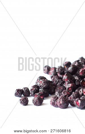 Freeze Dried Blueberries On A White Background. Lyophilization. Food For Astronauts