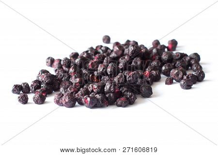 Freeze Dried Blueberries On A White Background. Lyophilization. Food For Astronauts