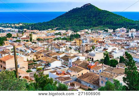 Spain Majorca, View Of The Mediterranean Town Capdepera, Balearic Islands