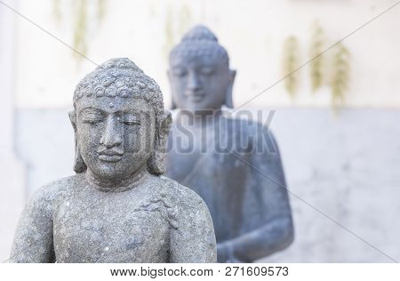 Buddhism Culture Background With Two Buddha Statue Sculpture