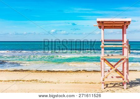 Beach Of Bay Of Alcudia On Majorca Island, Spain Mediterranean Sea