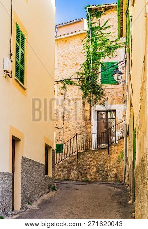 Street In Banyalbufar, Old Village On Majorca Island, Spain