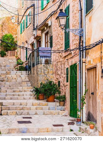 Street In Banyalbufar Village On Majorca, Spain Balearic Islands
