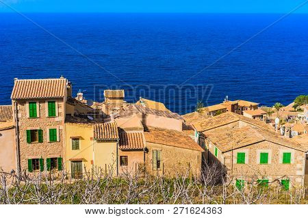 Old Traditional Village Banyalbufar At The Coast On Majorca Island, Spain Mediterranean Sea