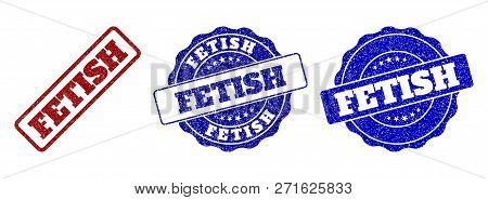 Fetish Grunge Stamp Seals In Red And Blue Colors. Vector Fetish Marks With Grunge Surface. Graphic E