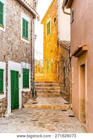 Street View In The Old Village Of Estellencs On Majorca Island, Spain
