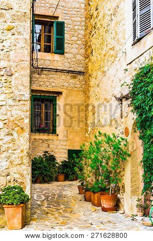 Idyllic Old Mediterranean Village With Narrow Alley Way