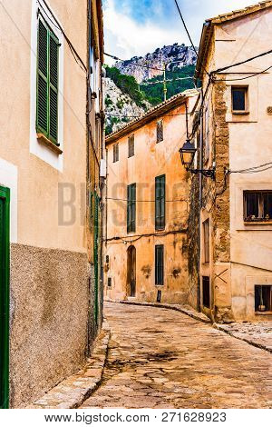 Old Spanish Village Houses And Cobblestone Street