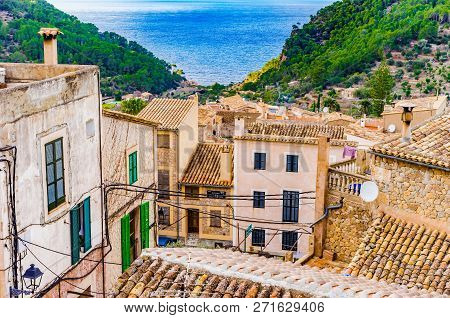 View Of The Old Village Of Estellencs On Majorca Island, Spain