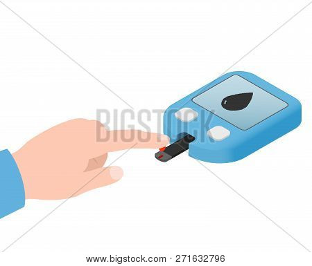 Home Glucose Meter (glucometer). Measurement Of Blood Glucose. Isolated Isometric Illustration