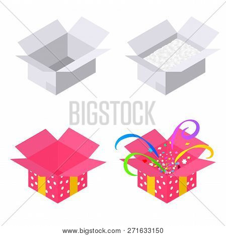 Cardboard Boxes. Gift Box And Gray Box.isolated Isometric Illustration
