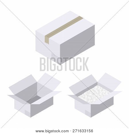 Cardboard Boxes. Gray Box. Isolated Isometric Illustration
