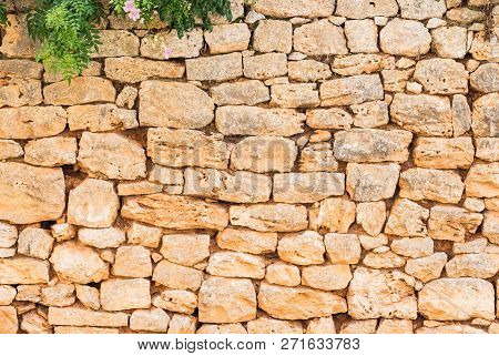Natural Rutic Stone Wall Background Structure, Close Up