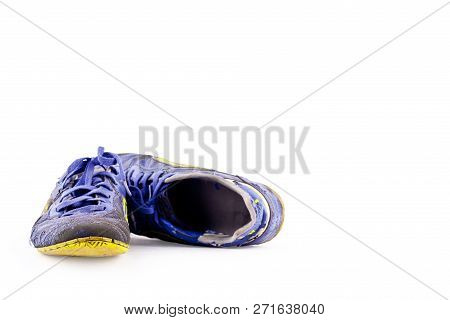 Old  Football Shoes Damaged On White Background Futsal Sportware Object Isolated