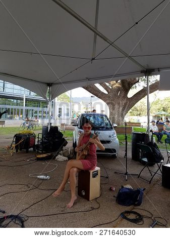 Honolulu - April 19, 2017:  Musician Taimane Jams At Earth Day Concert Festival On The University Of