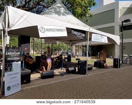 Honolulu - April 19, 2017:  Perfect Wave Band Jams At Earth Day Concert Festival On The University O