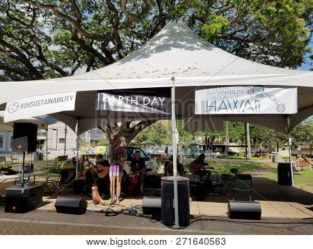 Honolulu - April 19, 2017:  Perfect Wave Band Jams At Earth Day Concert Festival On The University O