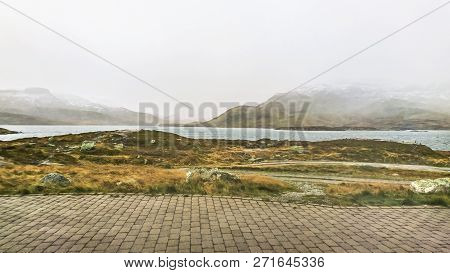 First Snow In The Mountains Located In The   Norway.