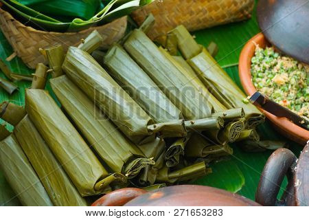Lontong Traditional Food Wrapped In Banana Leaf From Central Java Indonesia