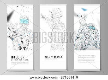 The Vector Illustration Of The Editable Layout Of Roll Up Banner Stands, Vertical Flyers, Flags Desi