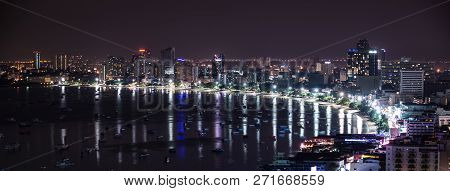 Pattaya City And Beach At Night View From Pratumnak Hill Overlook