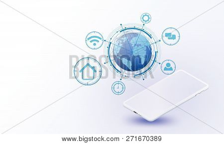 Smartphones,global Network Vector Futuristic,internet Of Things System,connections Internet Of Thing