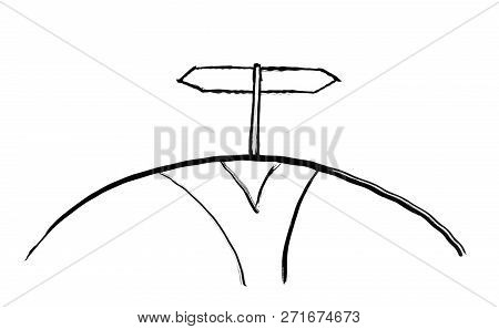 Black Grunge Brush And Ink Artistic Rough Hand Drawing Of Three Ways Crossroad And Conceptual Road S