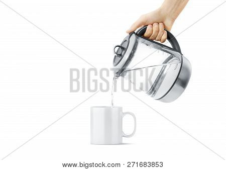 Blank White Ceramic Mug With Hot Teapot Mock Up, Isolated