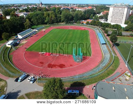 Koszalin, Poland - 13 September 2018 - Aerial View On Baltyk Club Football Court In Koszalin City, A