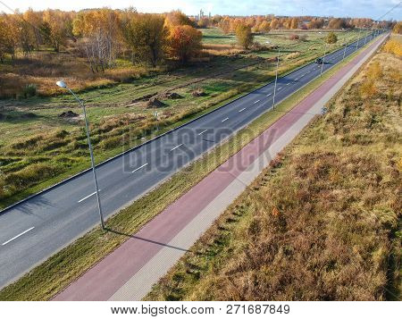 Koszalin, Poland - 13 September 2018 - Aerial view on straight Wolynska street at Koszalin city peripheries