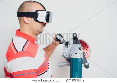 Construction Worker With A Puncher Scream On A White Background.