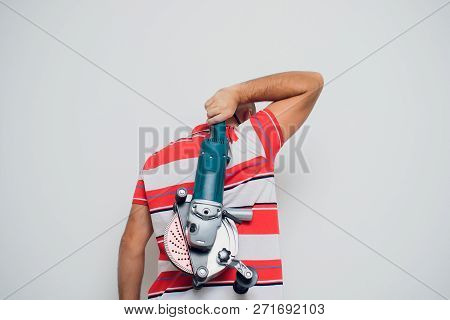 Construction Worker With A Puncher Scream On A White Background.