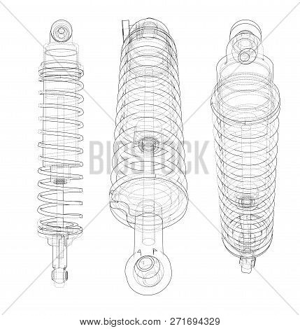 Shock Absorber Collection Outline. Wire-frame Style. 3d Illustration