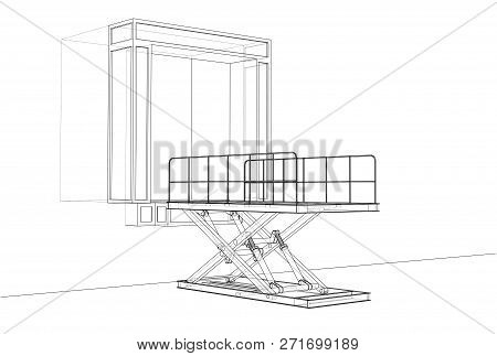 Dock Leveler Concept. 3d Illustration. Wire-frame Style