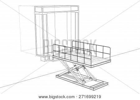 Dock Leveler Concept. 3d Illustration. Wire-frame Style