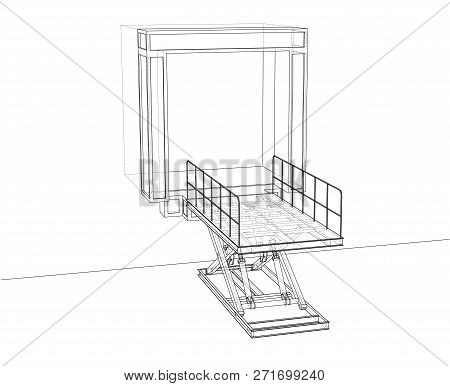 Dock Leveler Concept. 3d Illustration. Wire-frame Style