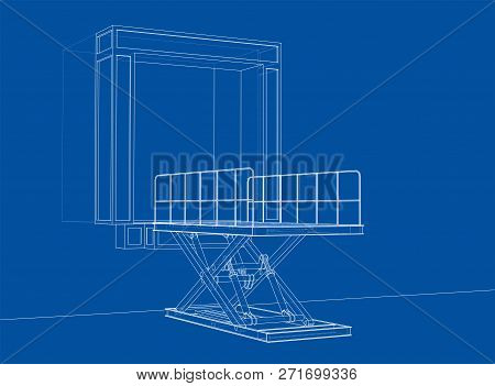 Dock Leveler Concept. 3d Illustration. Wire-frame Style