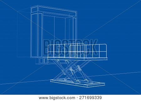 Dock Leveler Concept. 3d Illustration. Wire-frame Style
