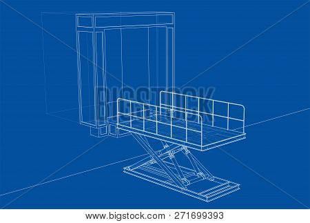 Dock Leveler Concept. 3d Illustration. Wire-frame Style