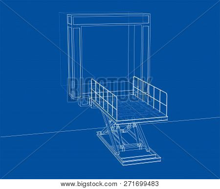 Dock Leveler Concept. 3d Illustration. Wire-frame Style